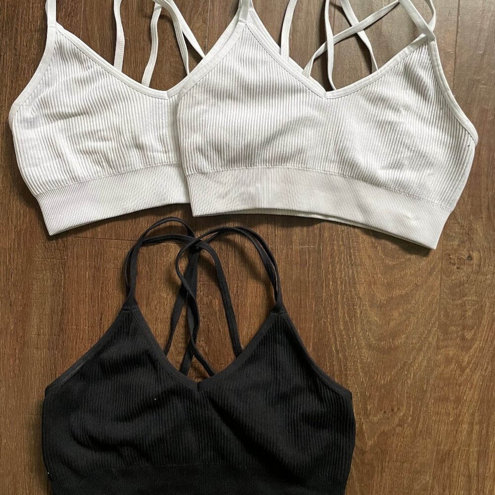 Aerie Seamless Strappy Ribbed Bralette - White & Black Size Small
